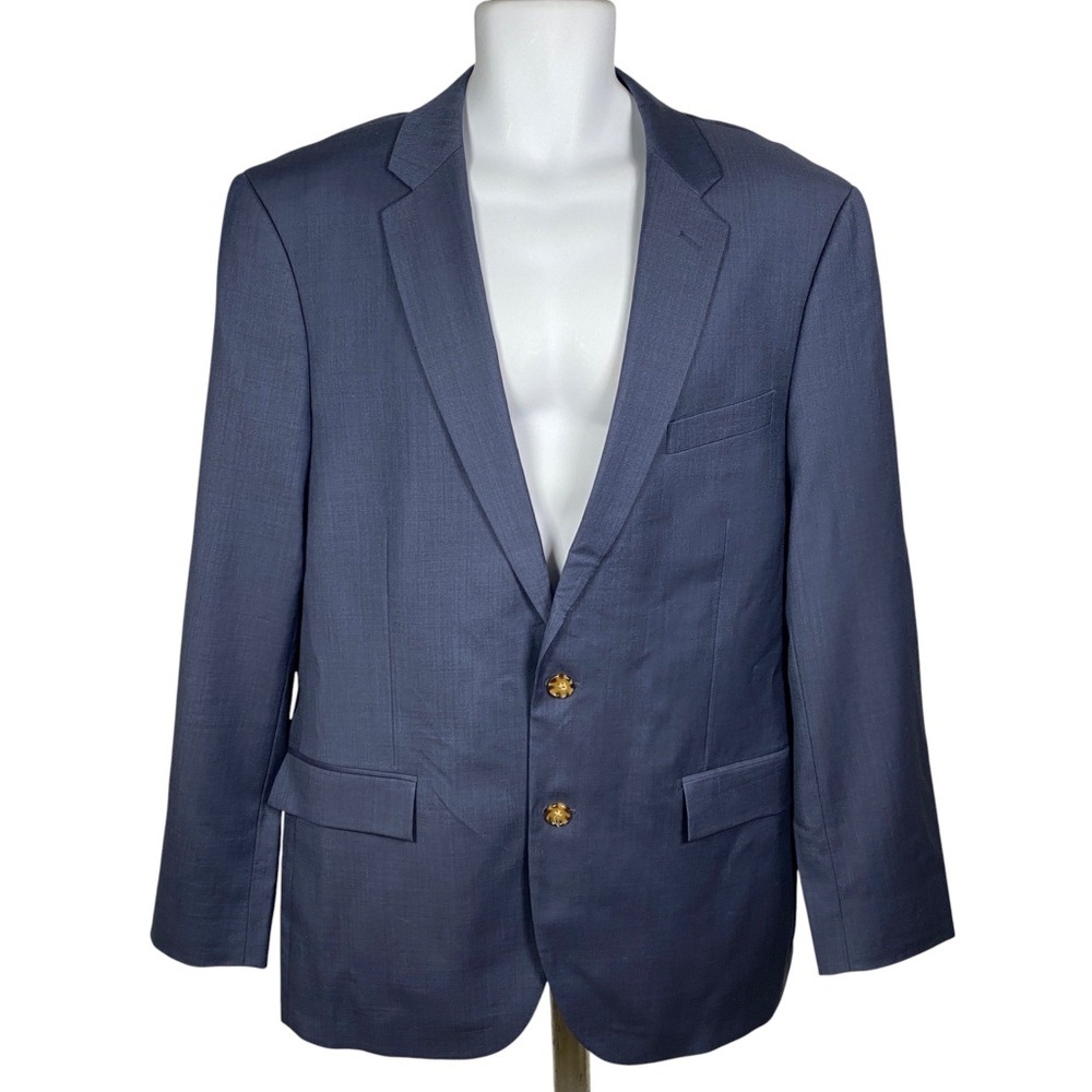J. Crew Thompson Wool Sport Coat Blazer Jacket Mens Size 44L Navy Blue 2 Button